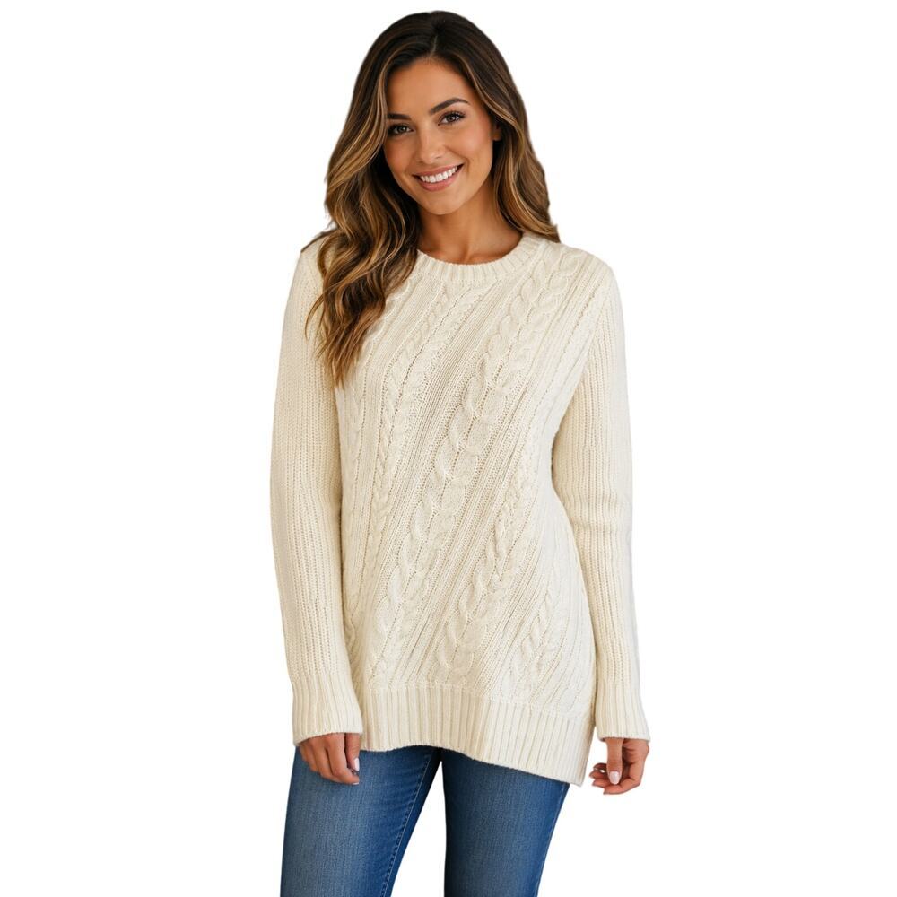 NWT calvin klein neutral cream chunky knit grandma sweater warm career winter M
